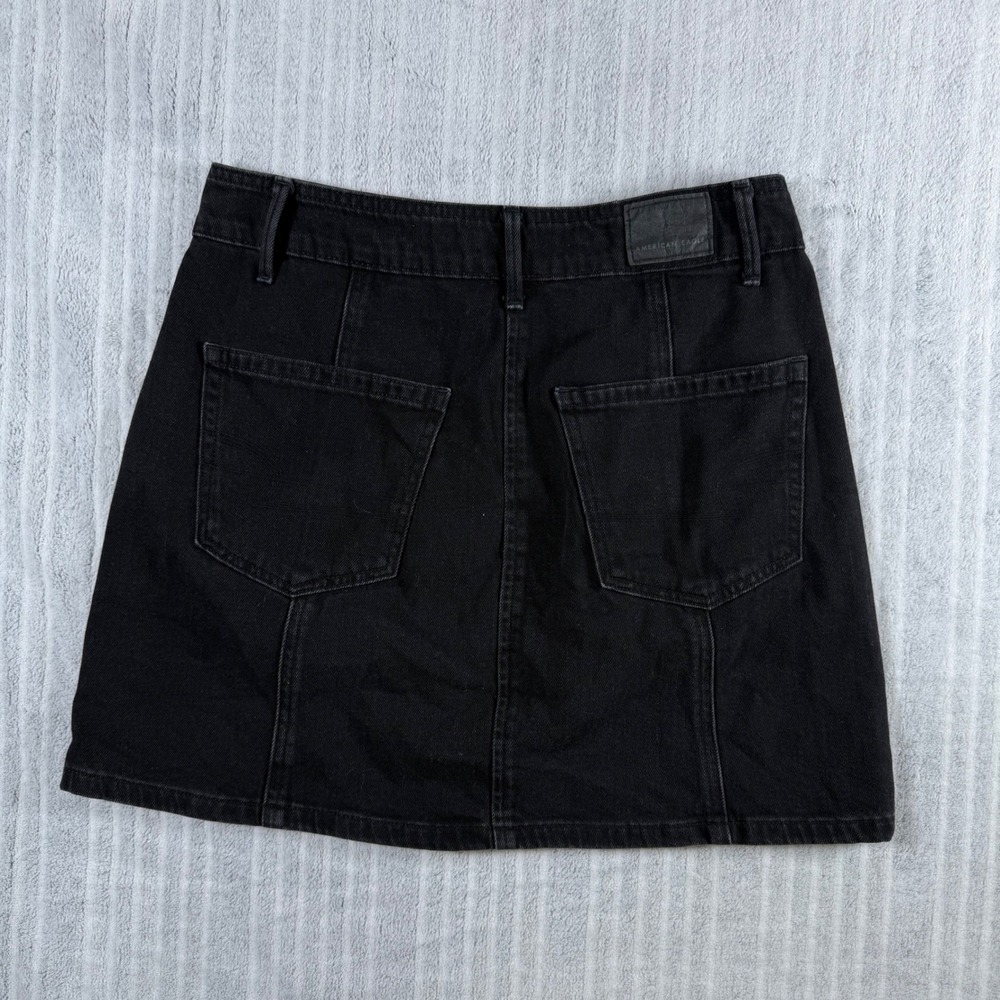 American Eagle Black Denim Button Front Mini Skirt Size 2 Casual Edgy Goth Emo - Picture 4 of 7